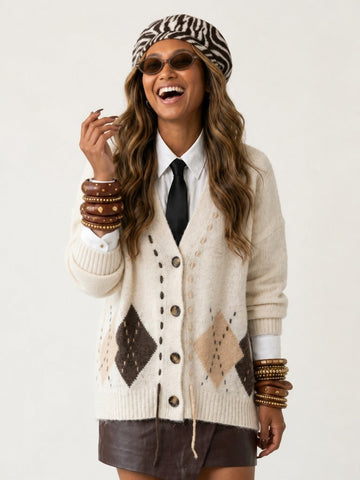 Grounded Plaid Knit Cardigan