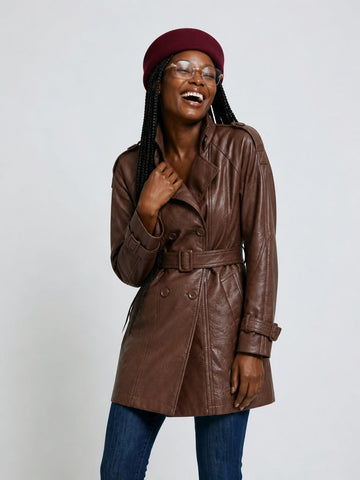 Confident Double Breasted Vegan Leather Jacket
