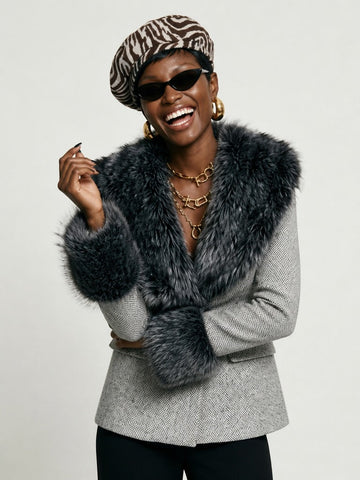 Elegant Faux Fur Woolen Jacket