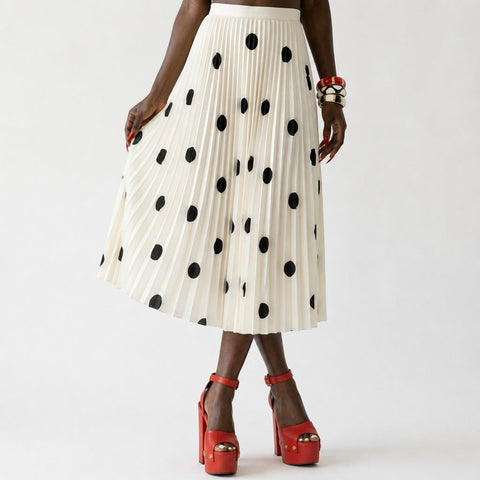 Graceful Pleated Polka Dot Maxi Skirt