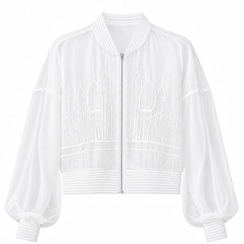 Audacious Embroidered Mesh Bomber Jacket
