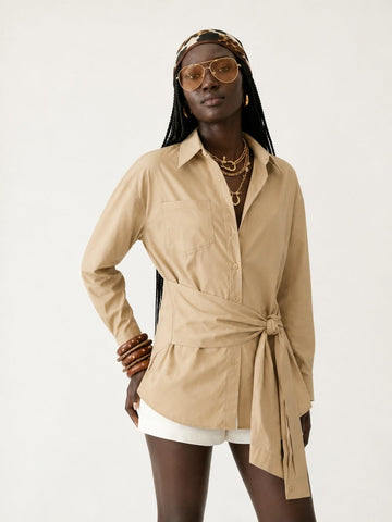 Grounded Khaki Tie-Waist Top