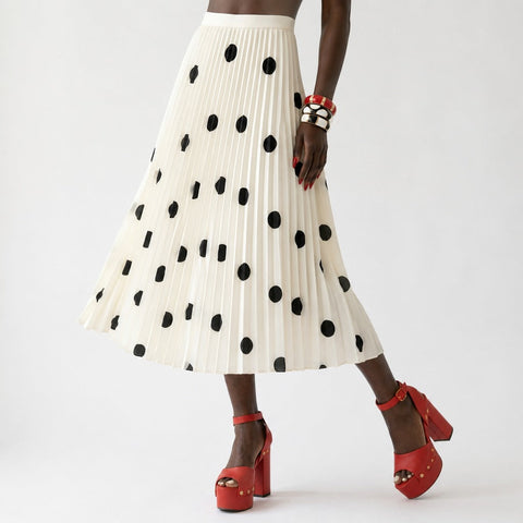 Graceful Pleated Polka Dot Maxi Skirt
