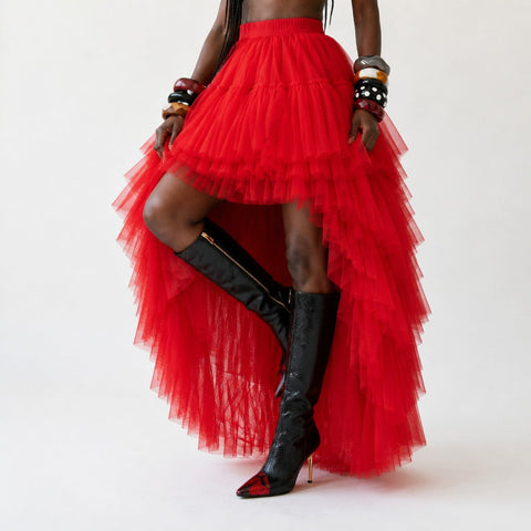 Audacious Black Tiered Mesh Maxi Skirt