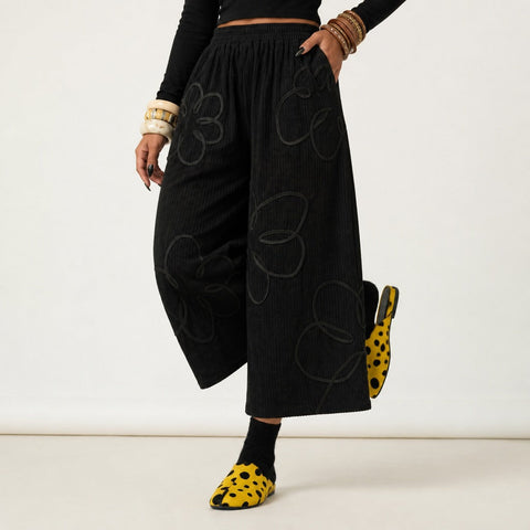 Grounded Floral Corduroy Wide-Leg Pants