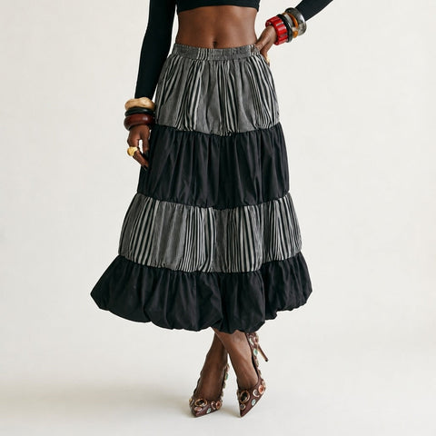 Sovereign Striped Tiered Midi Skirt