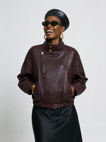 Grounded Faux Leather Bomber Jacket