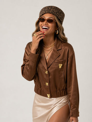 Elegant Satin Gold Cropped Jacket