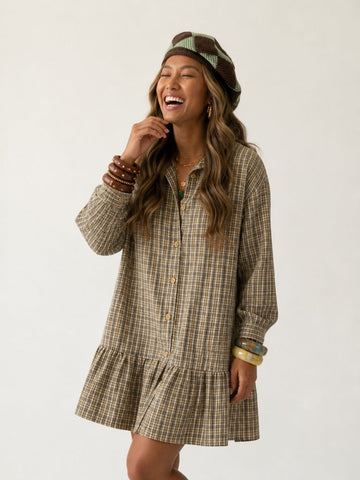 Wanderlust Plaid Ruffled Mini Dress