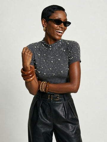 Radiant Pearl Rhinestone Knit Top