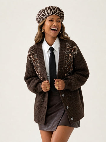 Glorious Pearl Sequin Embroidered Cardigan