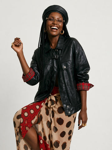 Audacious Plaid Faux Leather Jacket