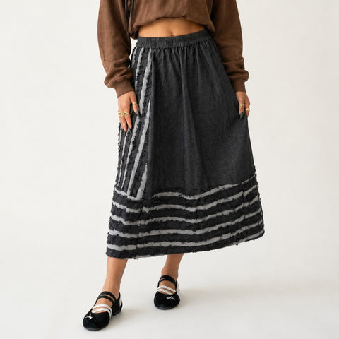 Limitless Striped Cotton Midi Skirt