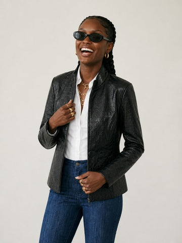 Confident Croc Faux Leather Blazer