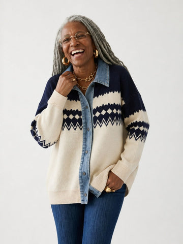 Adventurous Knitted Denim Cardigan