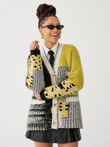 Grounded Patchwork Knit Cardigan
