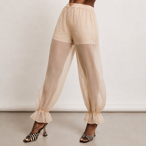 Ethereal Sheer Ruffle Harem Pants