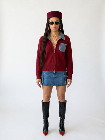 Audacious Denim Color-Block Cardigan