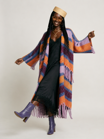 Vibrant Striped Fringe Cardigan