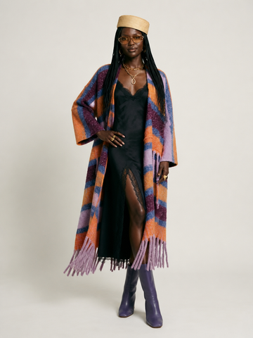 Vibrant Striped Fringe Cardigan