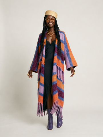 Vibrant Striped Fringe Cardigan