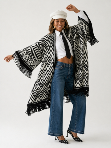 Boundless Geometric Fringed Cardigan