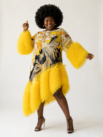 Vibrant Pleated Ruffle Maxi Kaftan