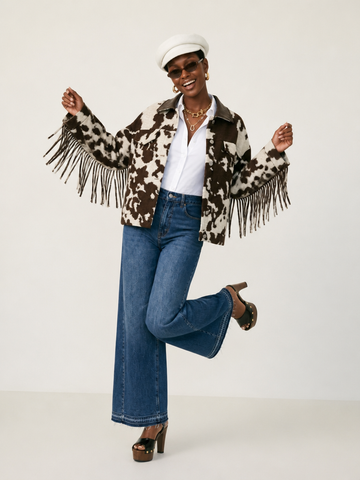 Wild Heart Cow Print Fringe Jacket