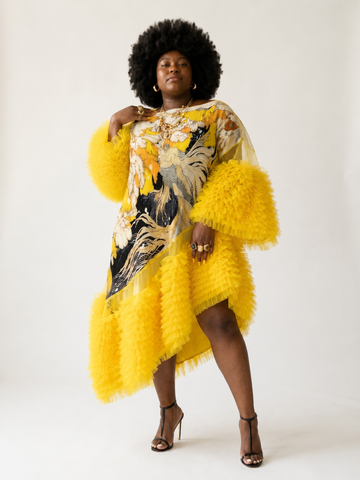 Vibrant Pleated Ruffle Maxi Kaftan