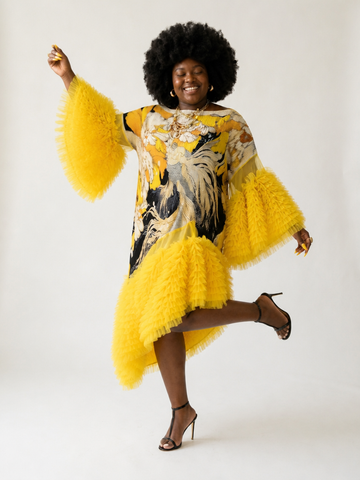 Vibrant Pleated Ruffle Maxi Kaftan