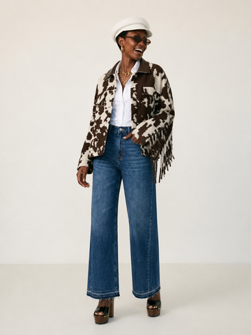 Wild Heart Cow Print Fringe Jacket