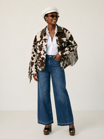 Wild Heart Cow Print Fringe Jacket
