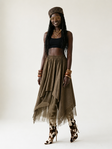 Wanderlust Faux Suede Tassel Maxi Skirt