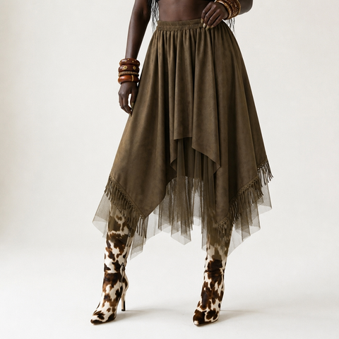 Wanderlust Faux Suede Tassel Maxi Skirt