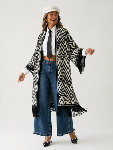 Boundless Geometric Fringed Cardigan