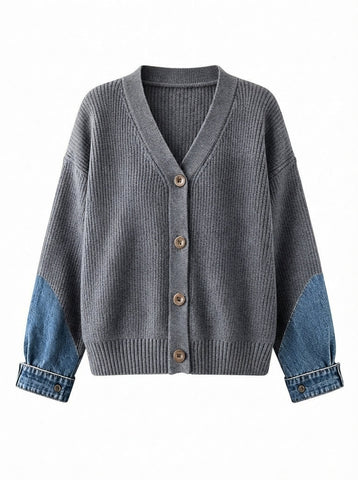 Unique Patchwork Denim Knit Cardigan