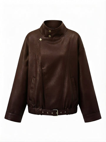 Grounded Faux Leather Bomber Jacket