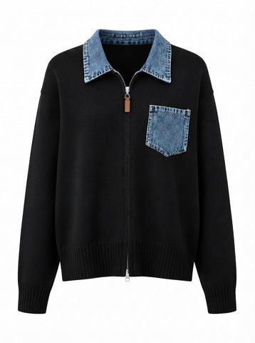 Audacious Denim Color-Block Cardigan