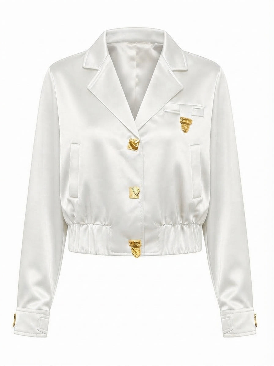 Elegant Satin Gold Cropped Jacket