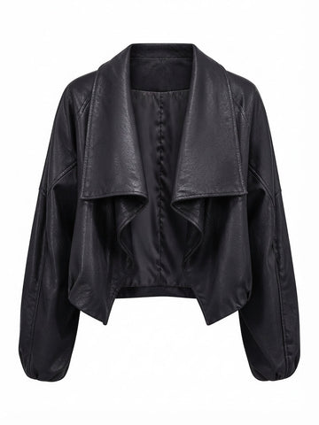 Daring Faux Leather Draped Jacket