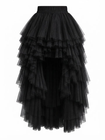 Audacious Black Tiered Mesh Maxi Skirt