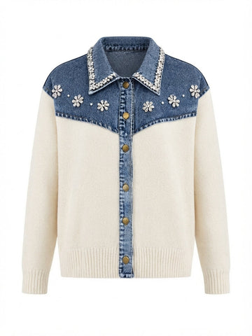 Audacious Crystal Denim Knit Cardigan