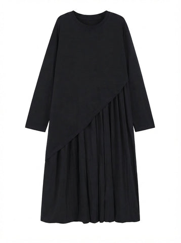Grounded Pleated Irregular Midi Dress