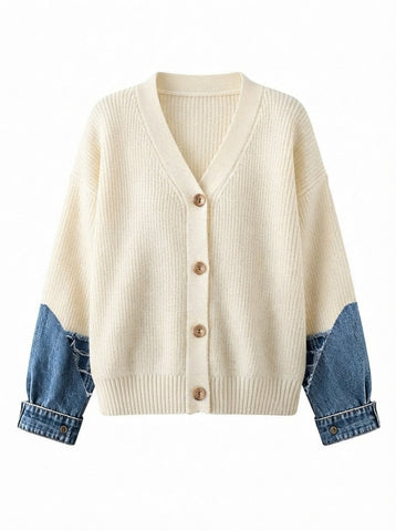 Unique Patchwork Denim Knit Cardigan