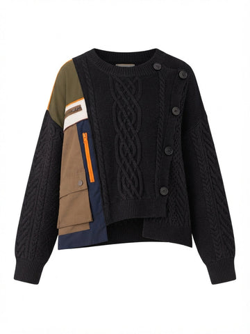 Unique Patchwork Knit Pullover