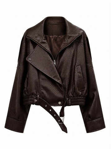 Confident Diamond Pattern PU Jacket
