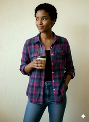 Jewel-Tone Flannel Plaid Button-Down Shirt