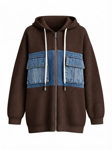 Adventurous Patchwork Hooded Cardigan