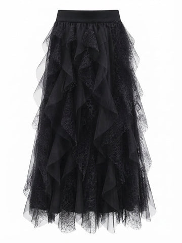Ethereal Mesh Ruffled Midi Skirt