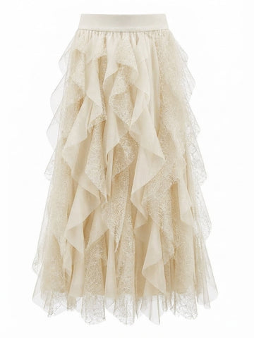 Ethereal Mesh Ruffled Midi Skirt